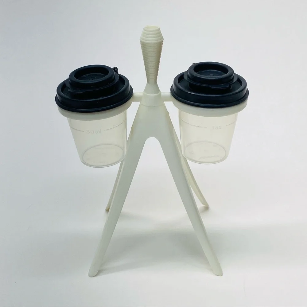 Vintage Tupperware Midget Atomic Tripod Salt & Pepper Shakers Black White  Clear